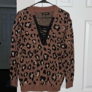 Love Tree Brown Leopard V-Neck Sweater